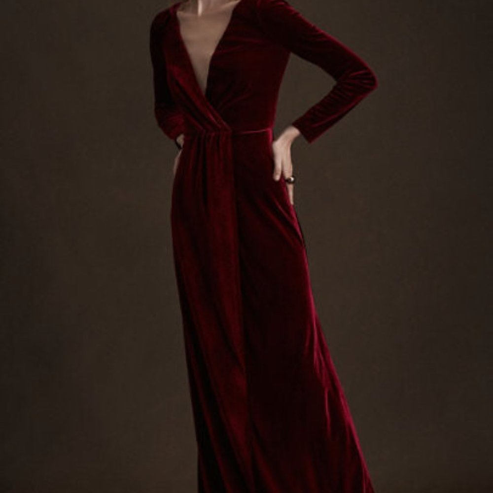 BRAND NEW Jenny Yoo Ryland Velvet Maxi Dress, Dark Berry, Size 4